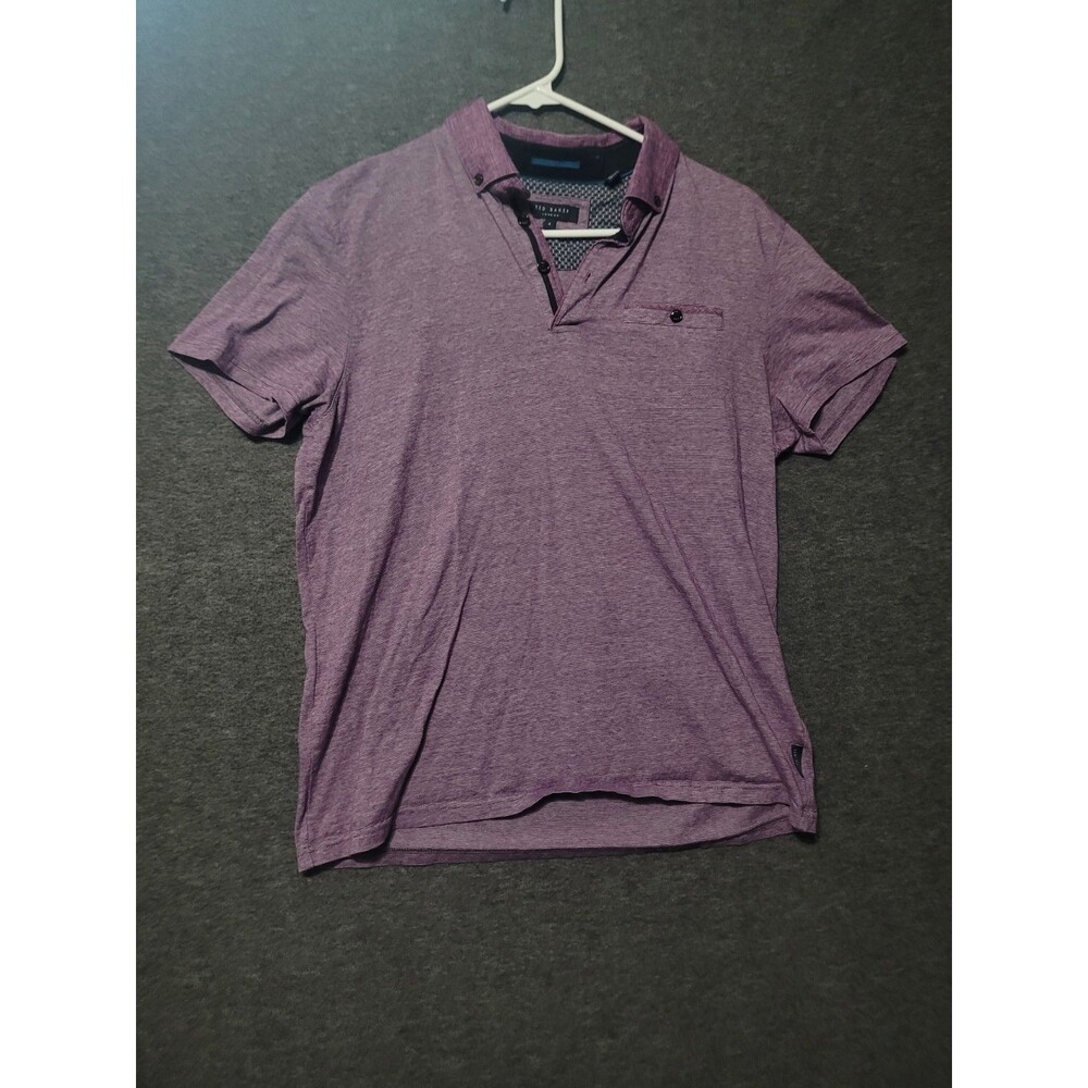 Ted Baker London size 4 polo shirt purple pocket button collar short sleeve